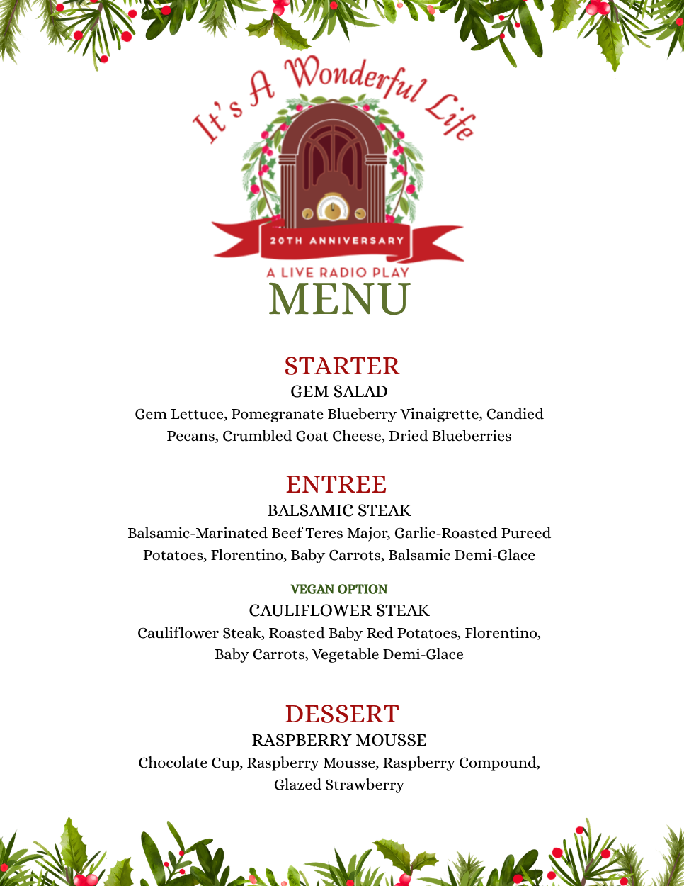 It's A Wonderful Life 2026 Menu